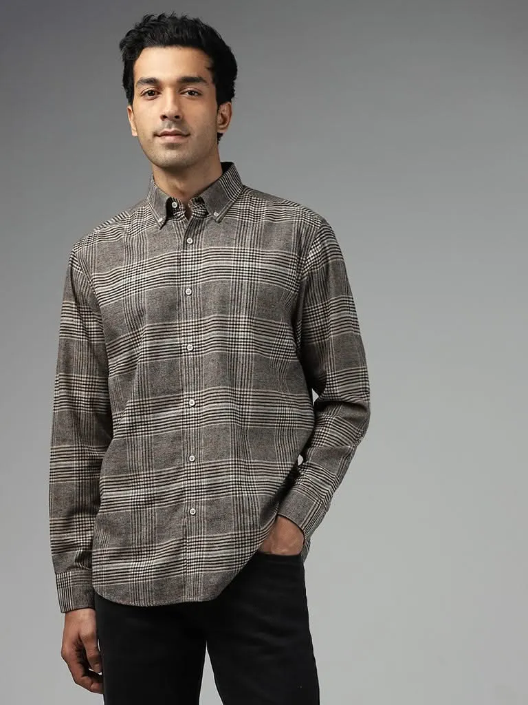 Ascot Grey Glen Plaid Checked Relaxed-Fit Shirt