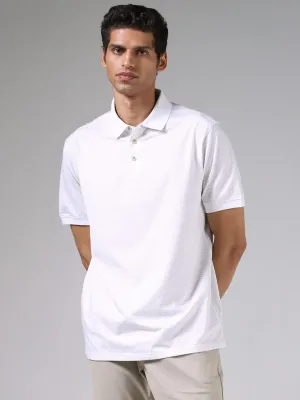 Ascot Off White Printed Cotton Blend Relaxed-Fit Polo T-Shirt