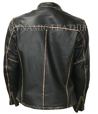 Biker Motorcycle Leather Jacket Vintage Aged Brown-BNWT