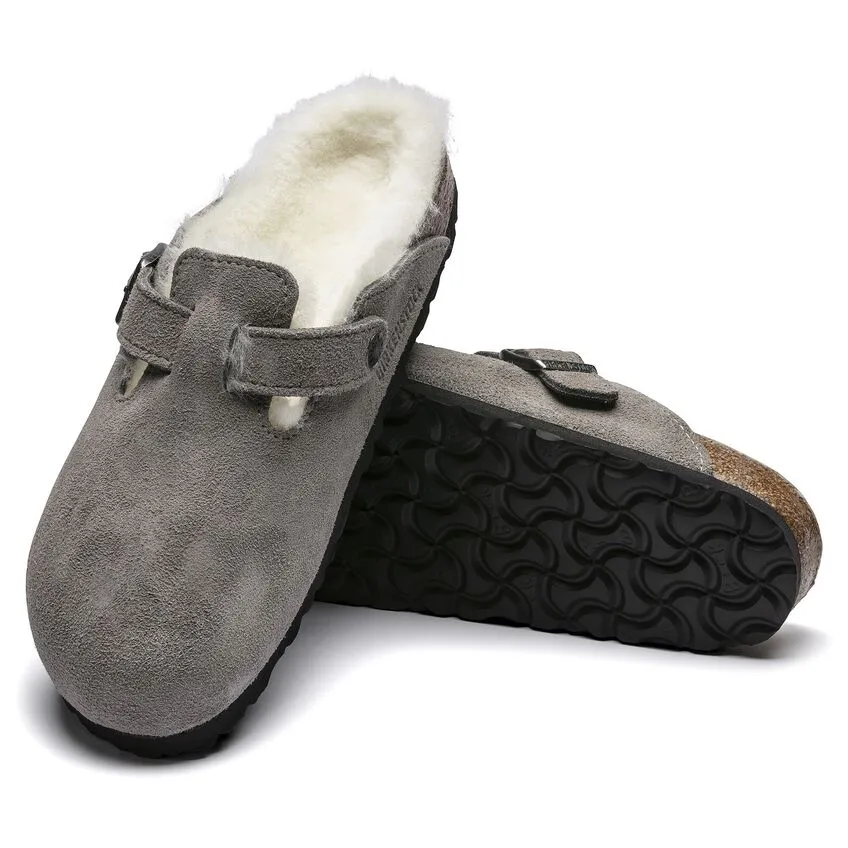 Birkenstock Boston Shearling Suede Leather Sandal