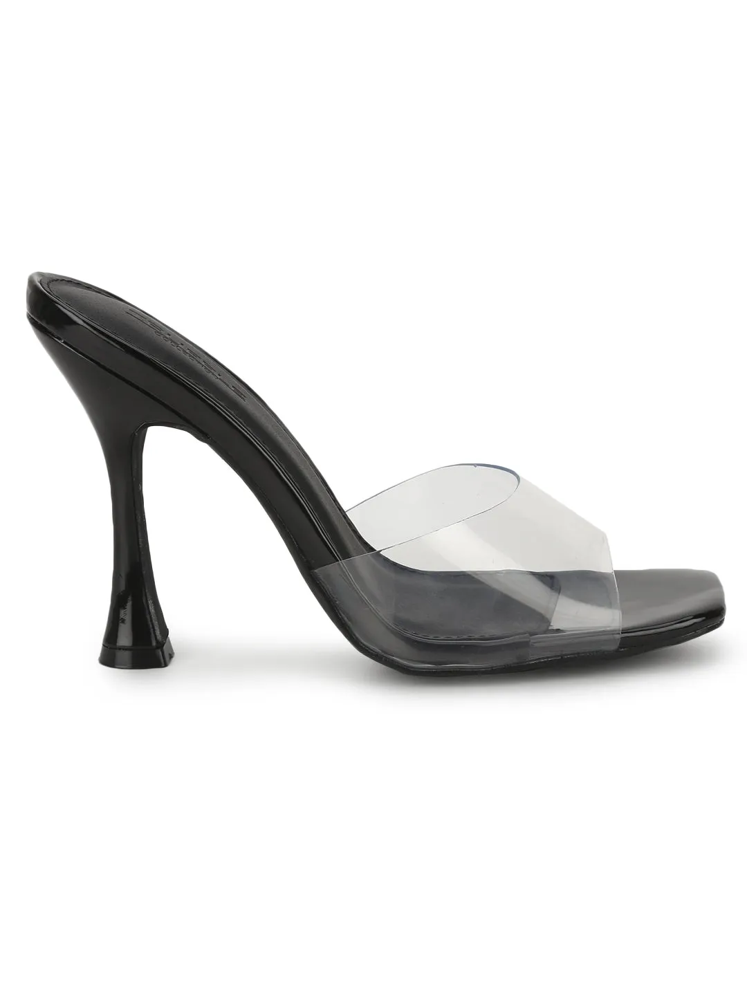 Black Patent PU Clear High Heel Mules