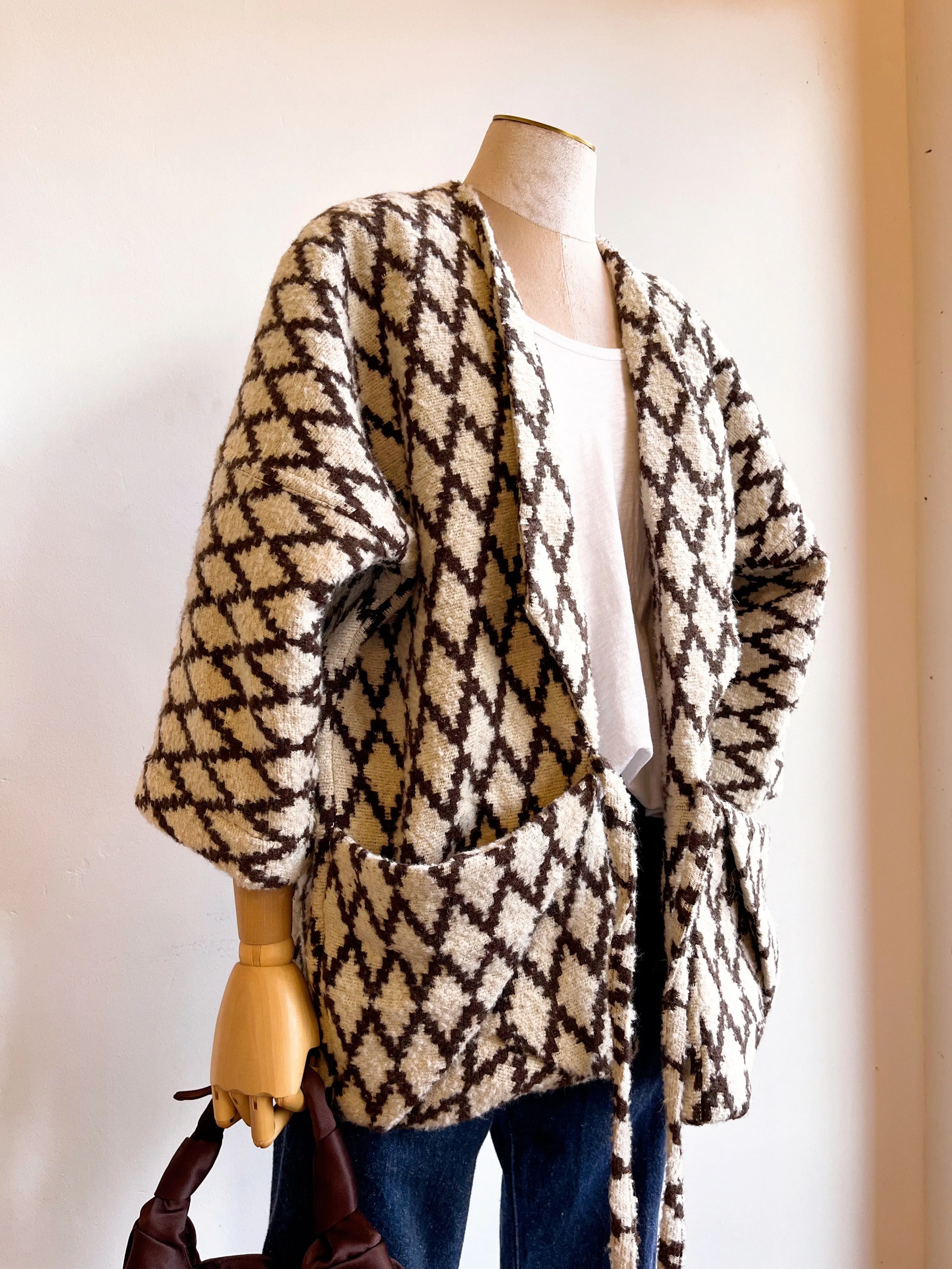 Brown/Ivory Diamond Pattern Blended Wool Chore Jacket