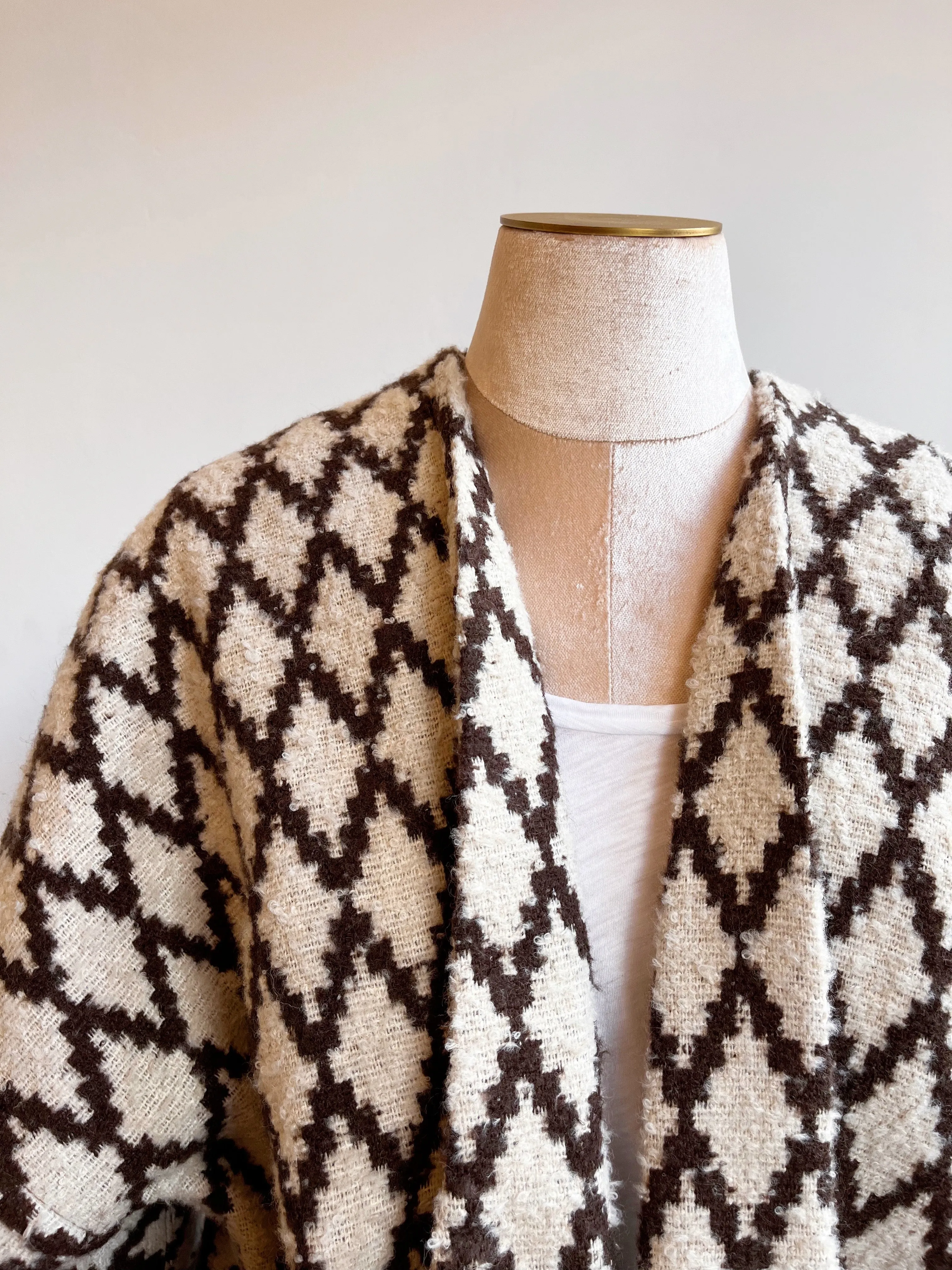 Brown/Ivory Diamond Pattern Blended Wool Chore Jacket