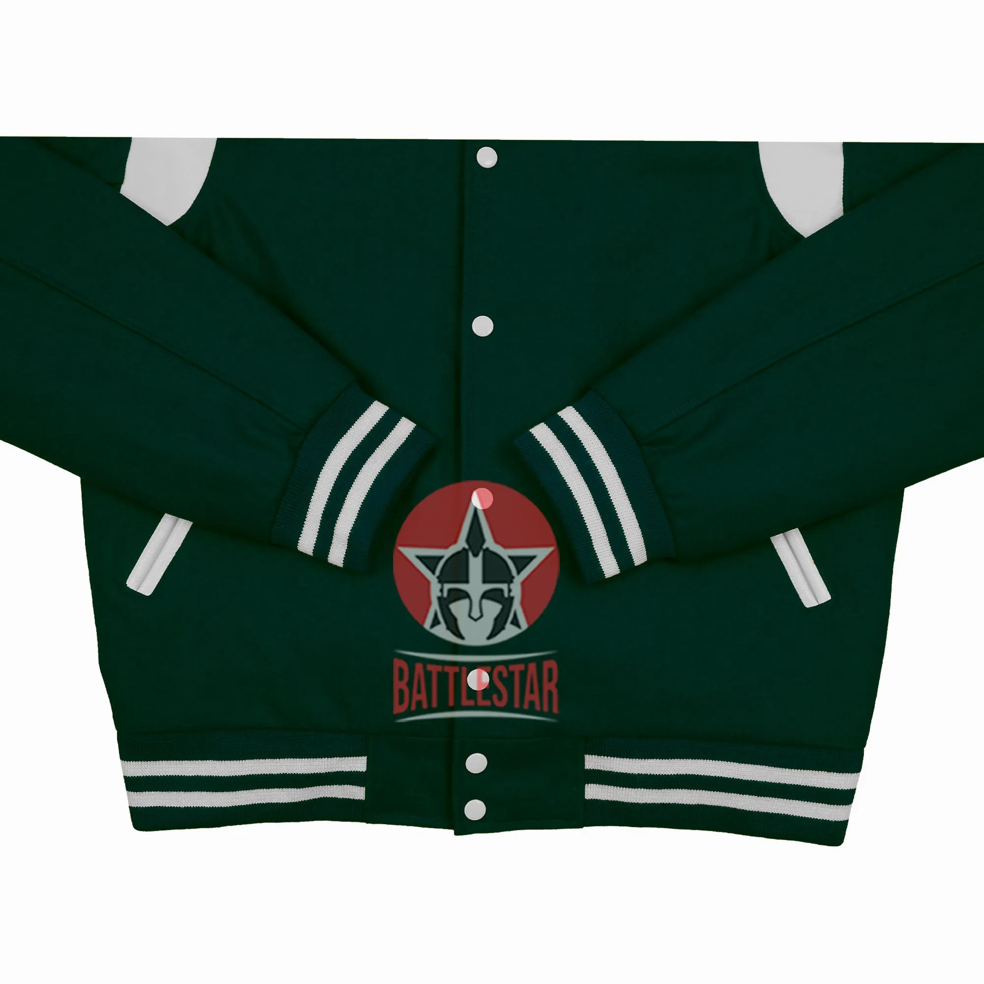 Byron Collar Forest Green Wool White Leather Stripes Varsity Baseball Jacket