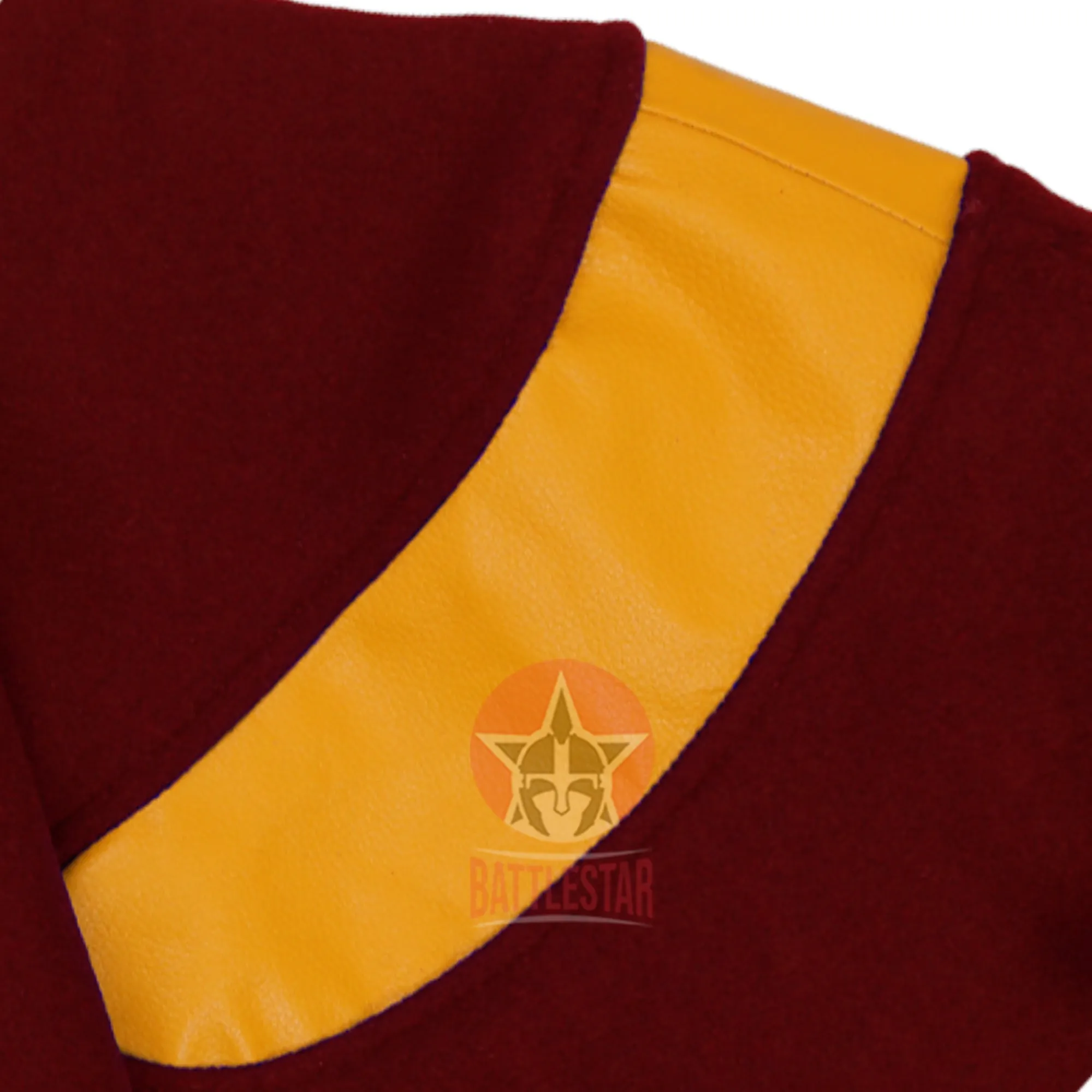 Byron Collar Maroon Wool Gold Yellow Leather Stripes Varsity Baseball Jacket