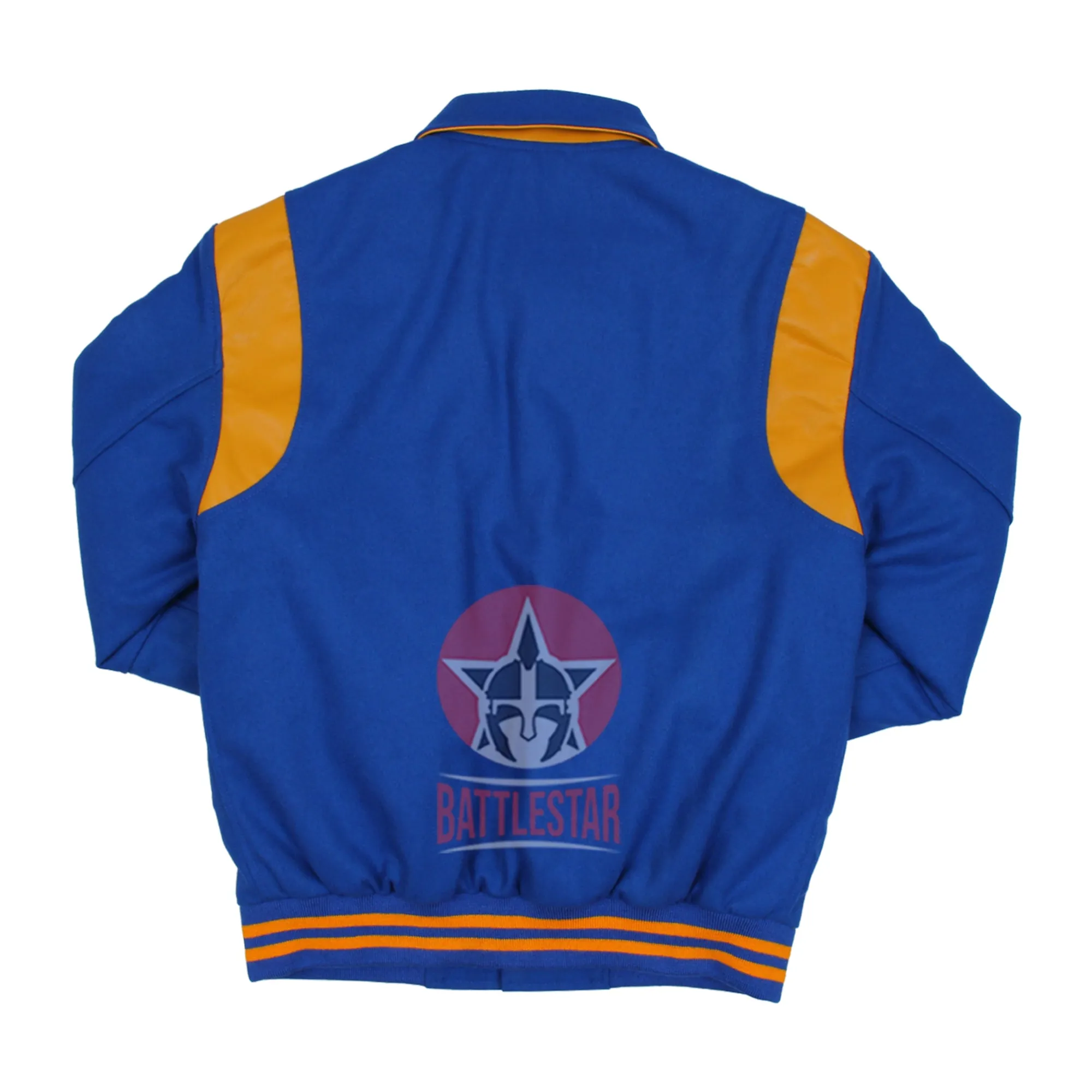 Byron Collar Royal Blue Wool Gold Yellow Leather Stripes Varsity Baseball Jacket