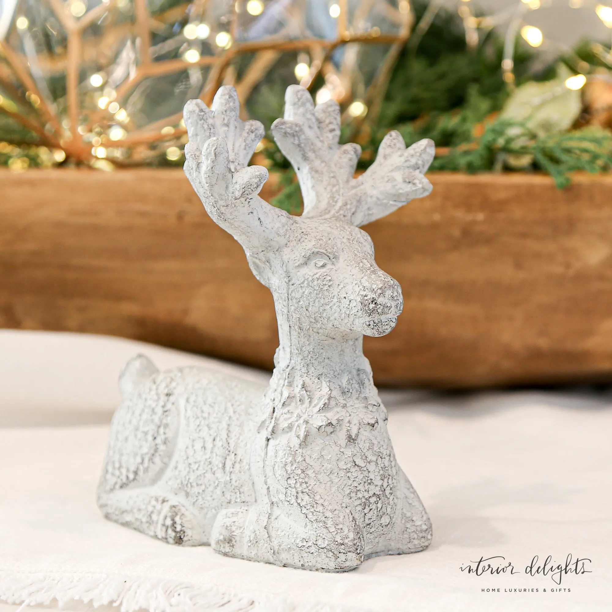 Distressed White Concrete Figures- Reindeer or Santa