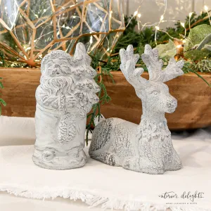 Distressed White Concrete Figures- Reindeer or Santa