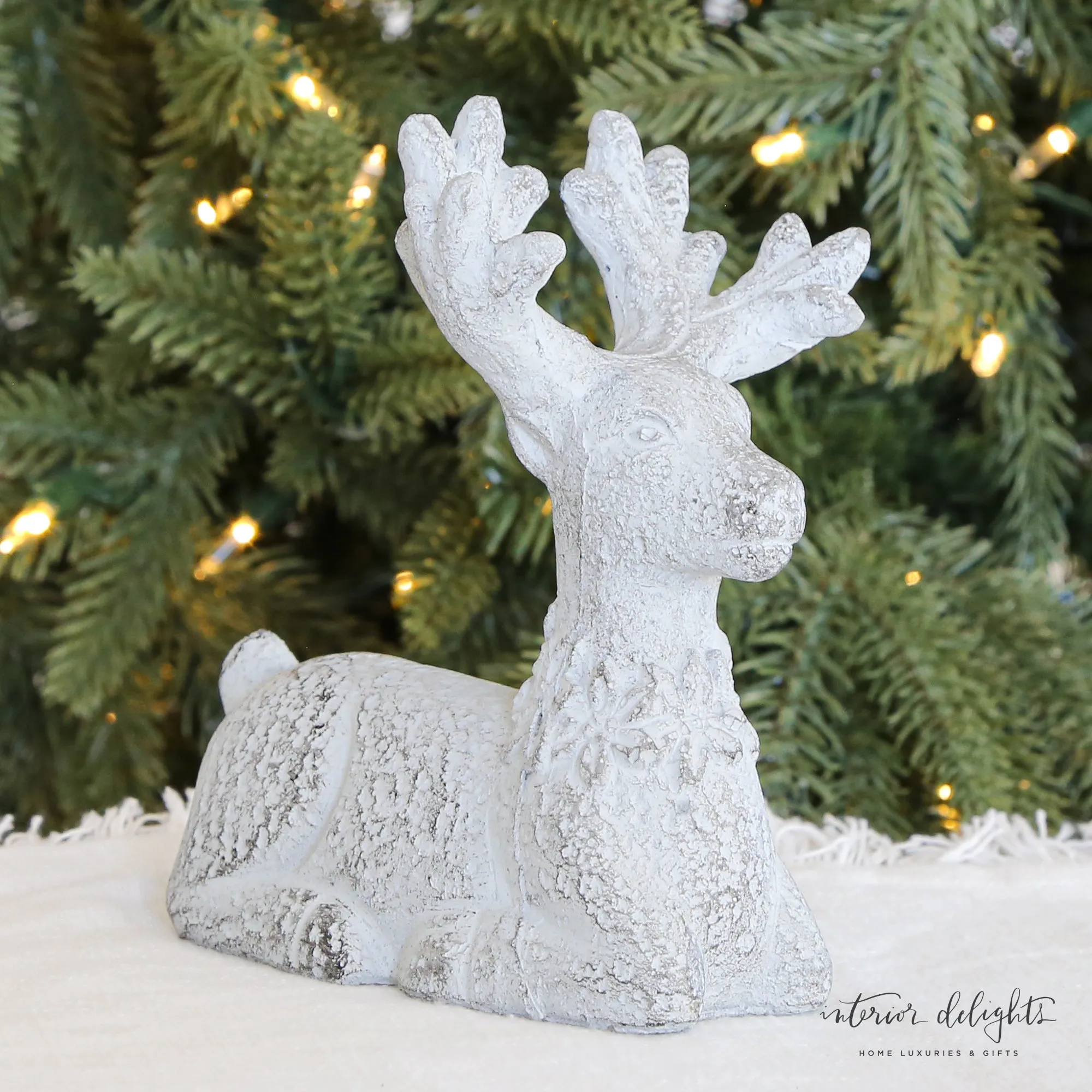 Distressed White Concrete Figures- Reindeer or Santa