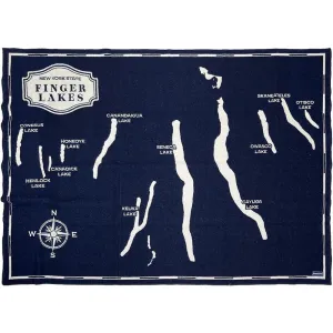 Finger Lakes Map Wool Throw Blanket