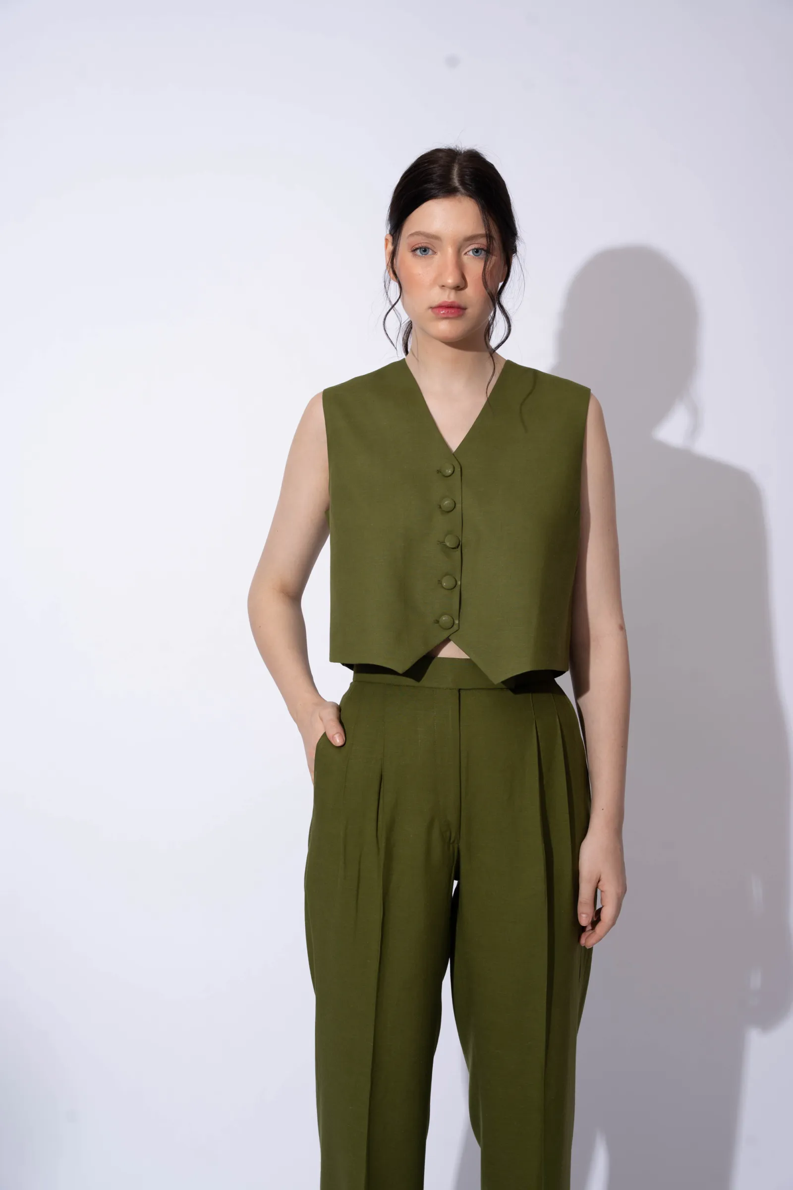 Formal Linen Sleeveless Waistcoat for Women's