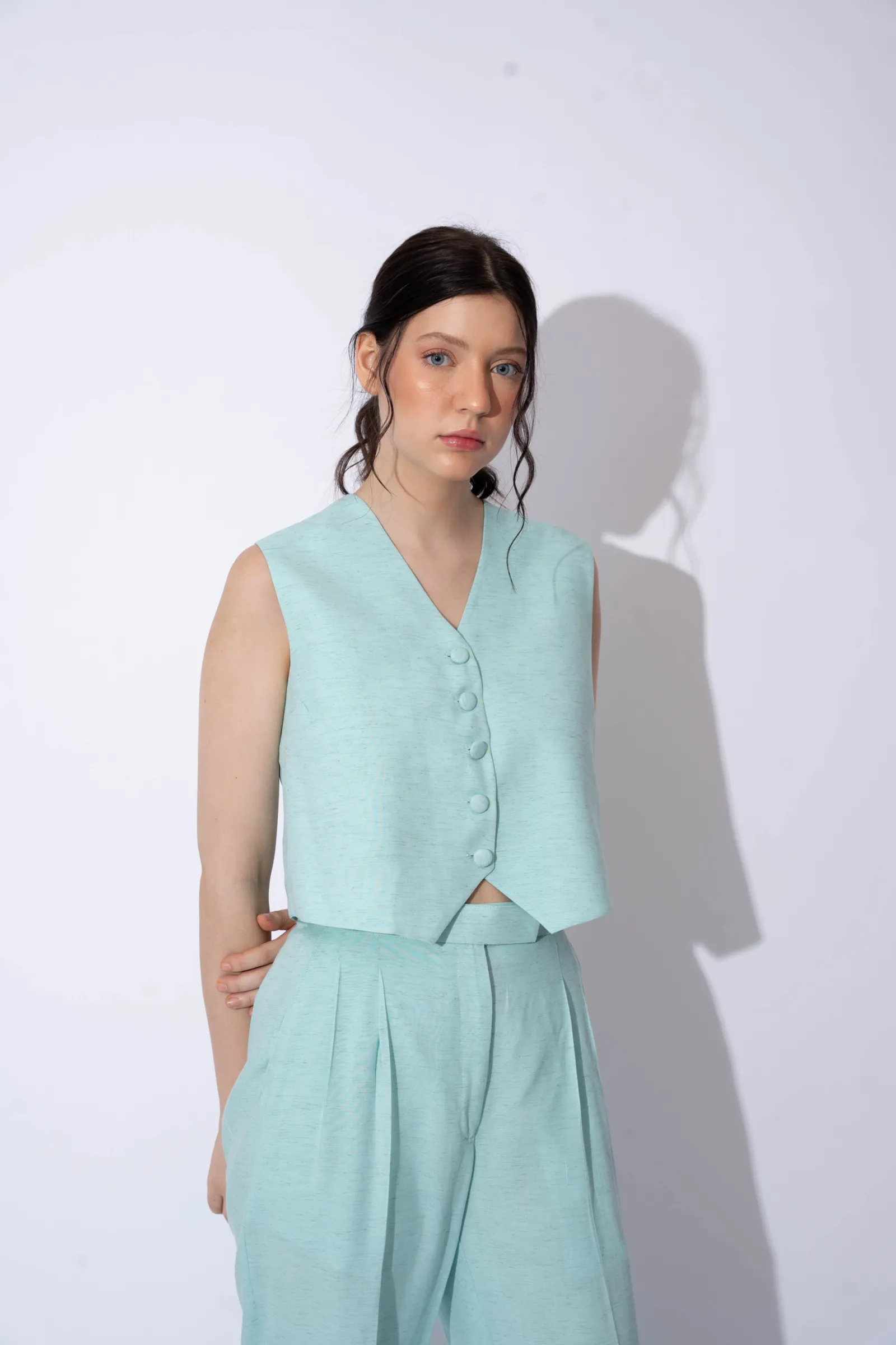 Formal Linen Sleeveless Waistcoat for Women's