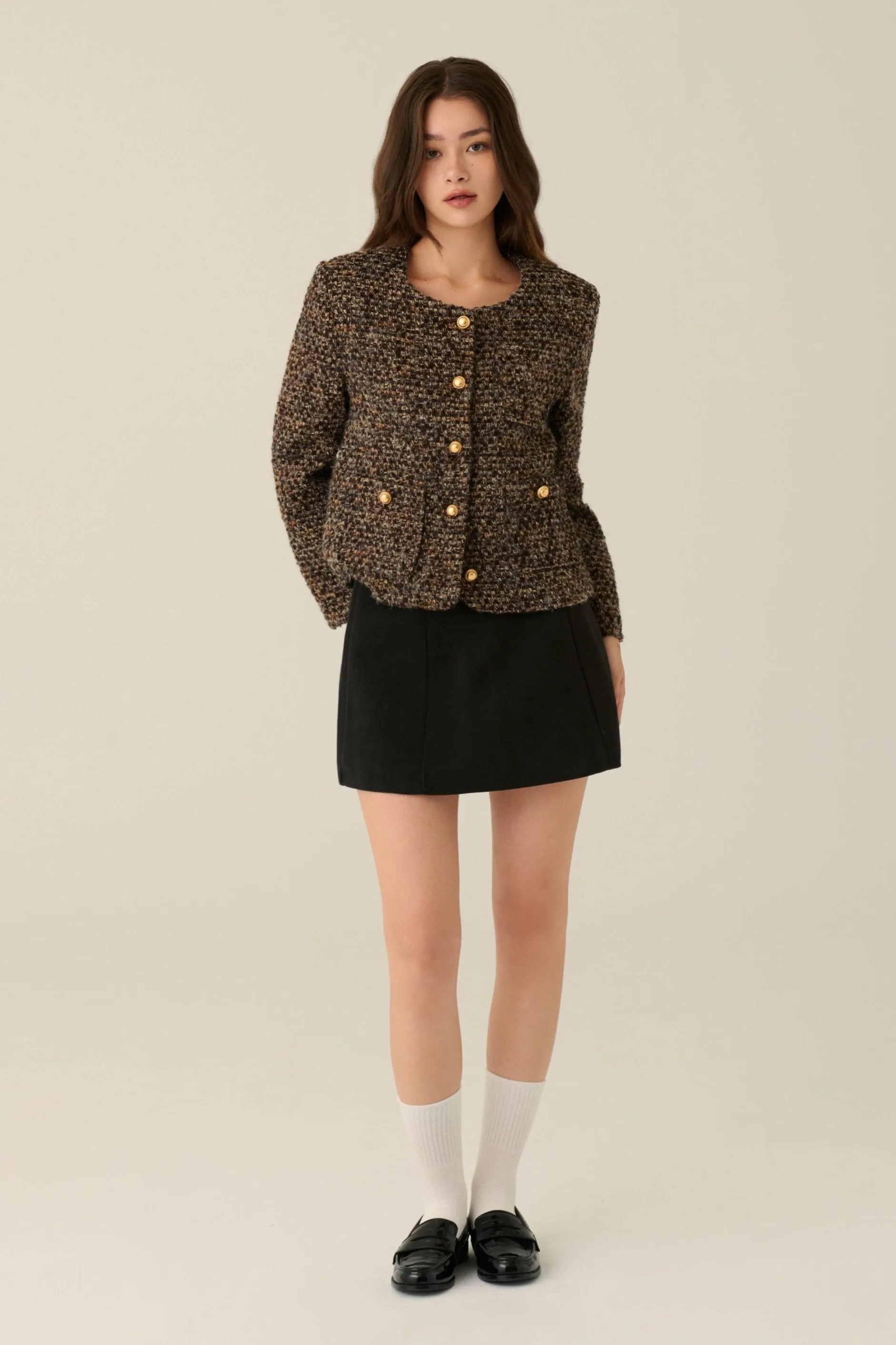 Gentle hug wool blend tweed jacket