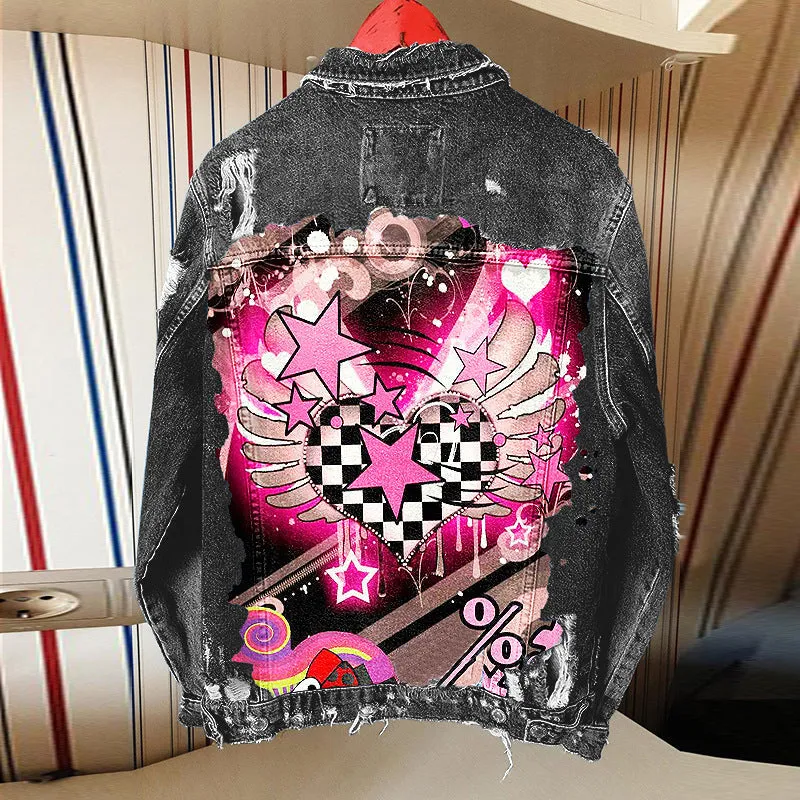 Hip Hop Loose Denim Lapel Jacket