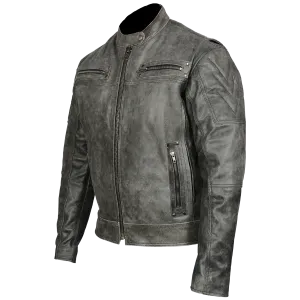 HMM542DG Men's Distressed Gray Padded & Vented Leather Scooter Jacket