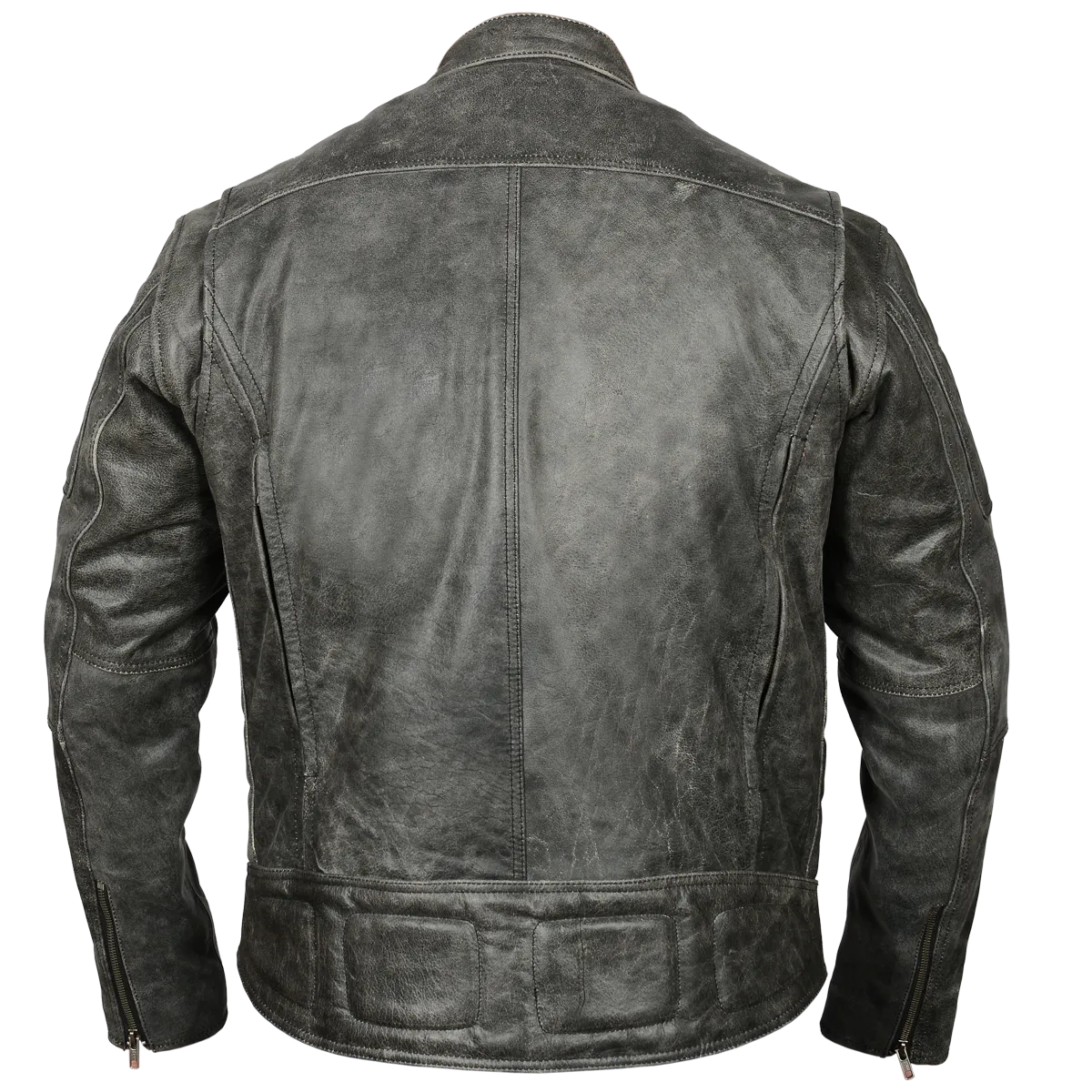 HMM542DG Men's Distressed Gray Padded & Vented Leather Scooter Jacket