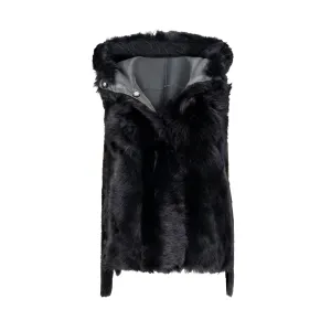 Hooded Feather Shearling Gilet - More Colors