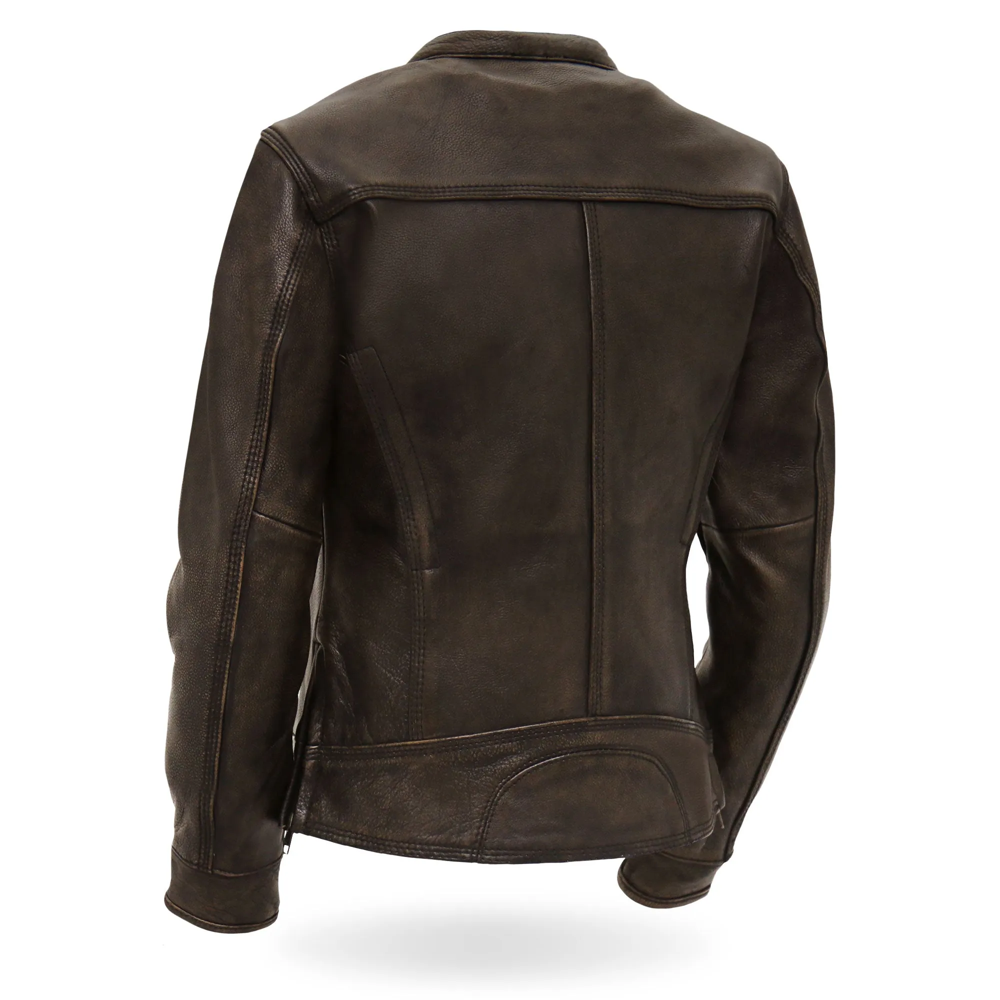 Hot Leathers JKL1024 Ladies Distressed Brown Motorcycle Leather Biker Jacket with  Concealed carry Pockets