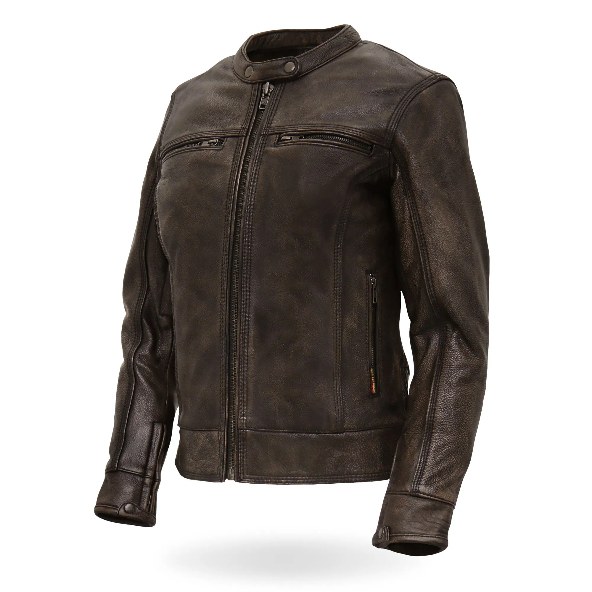 Hot Leathers JKL1024 Ladies Distressed Brown Motorcycle Leather Biker Jacket with  Concealed carry Pockets