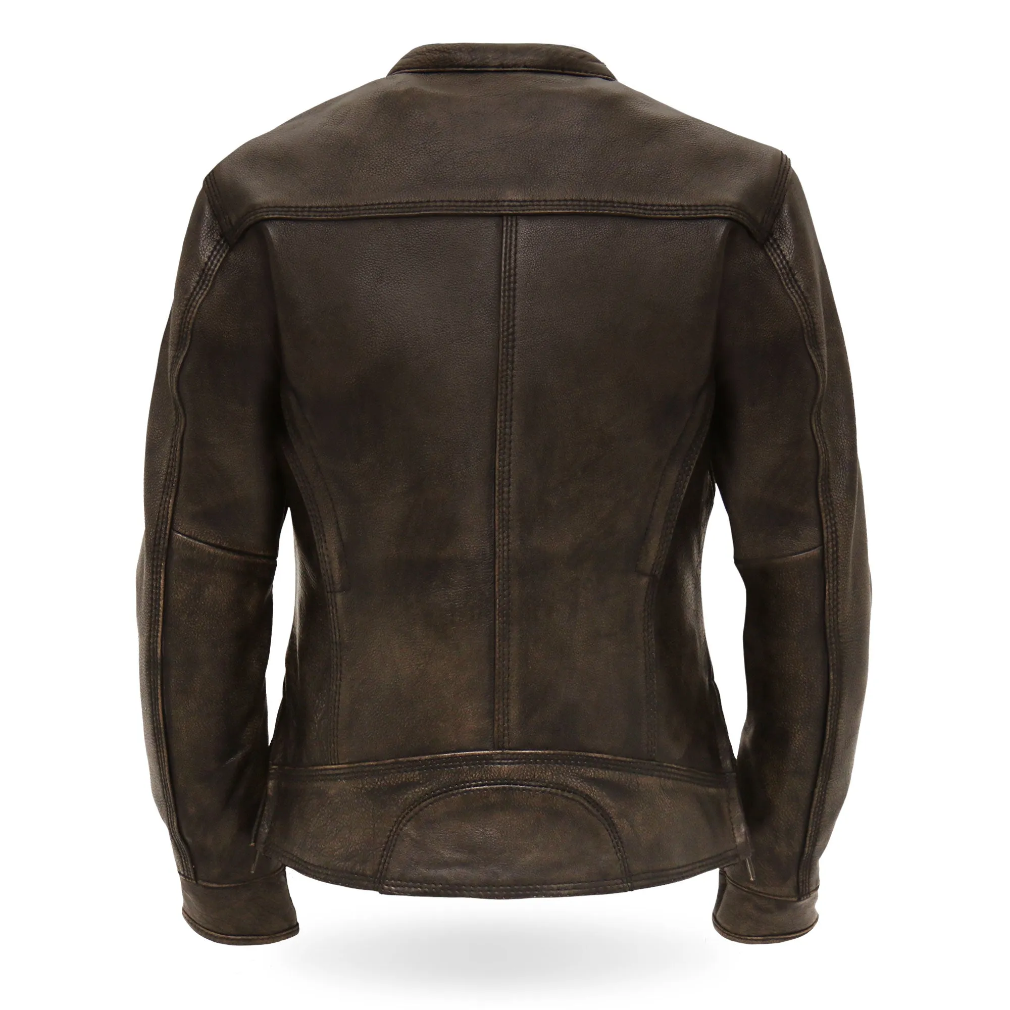 Hot Leathers JKL1024 Ladies Distressed Brown Motorcycle Leather Biker Jacket with  Concealed carry Pockets