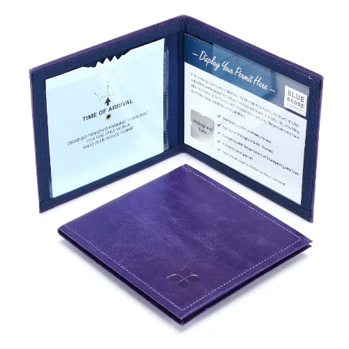 Italian Leather Disabled Blue Badge Wallet in Purple