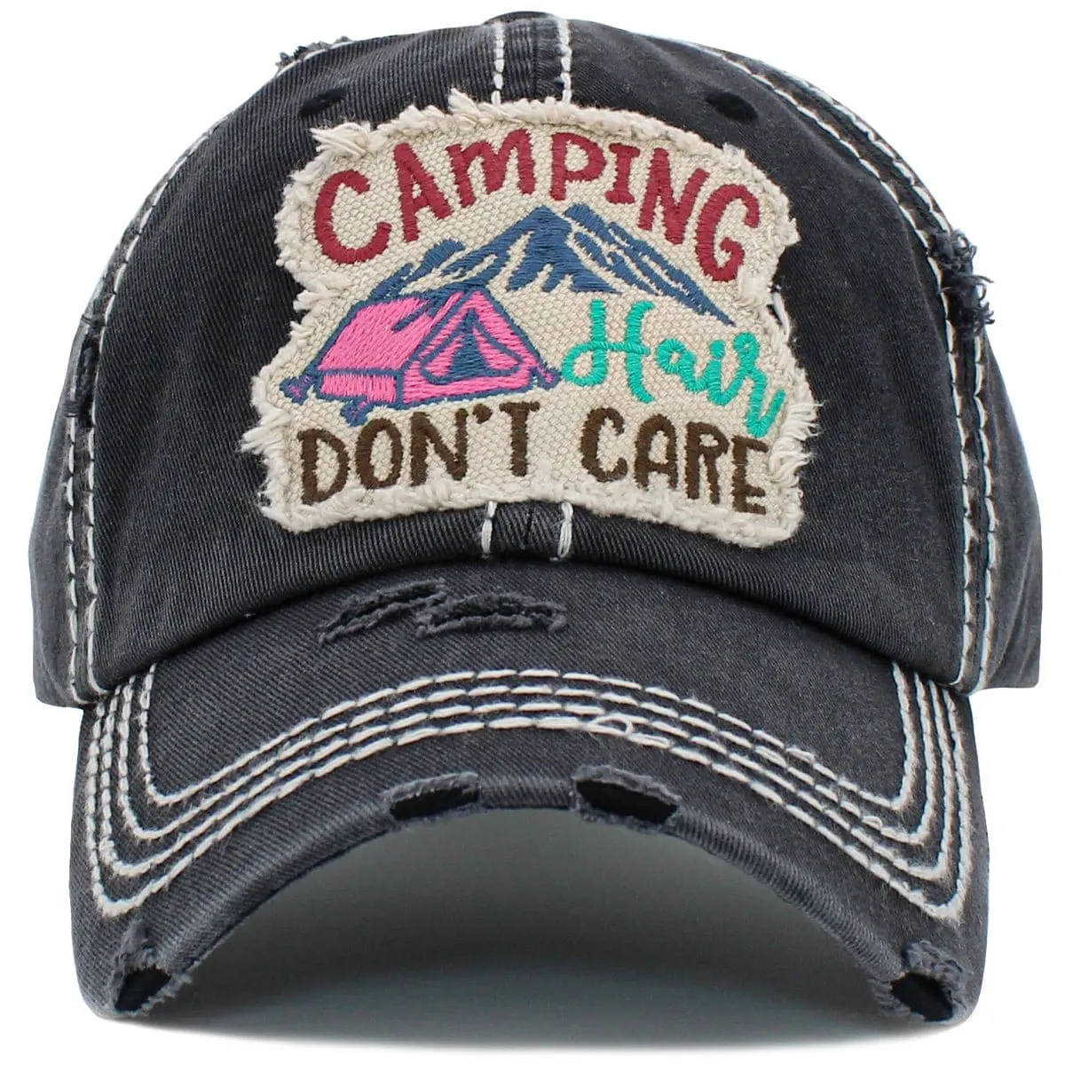 KBV1451 "Camping Don't Care" Washed Vintage Ballcap Hat