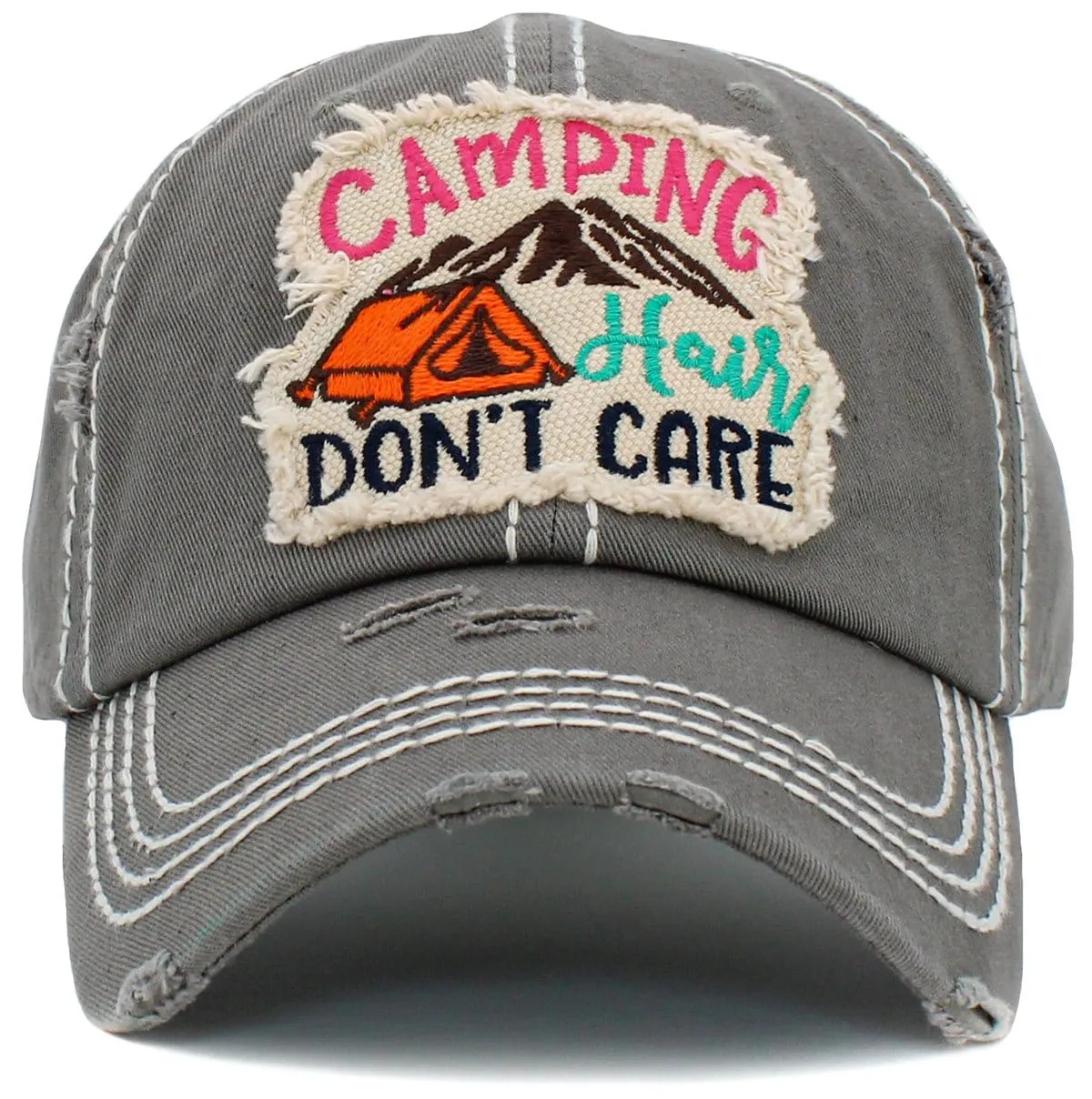 KBV1451 "Camping Don't Care" Washed Vintage Ballcap Hat