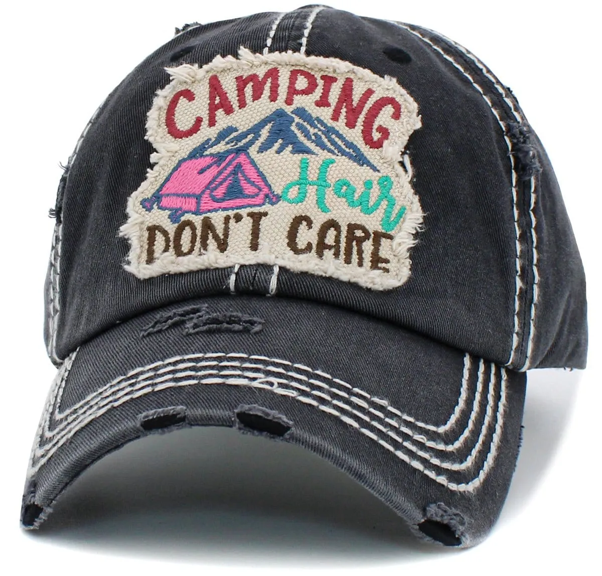 KBV1451 "Camping Don't Care" Washed Vintage Ballcap Hat