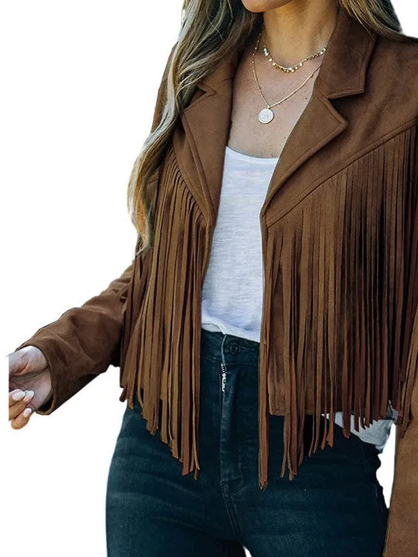 Lapel Fringe Long Sleeve Coat