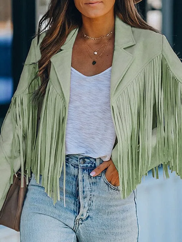 Lapel Fringe Long Sleeve Coat