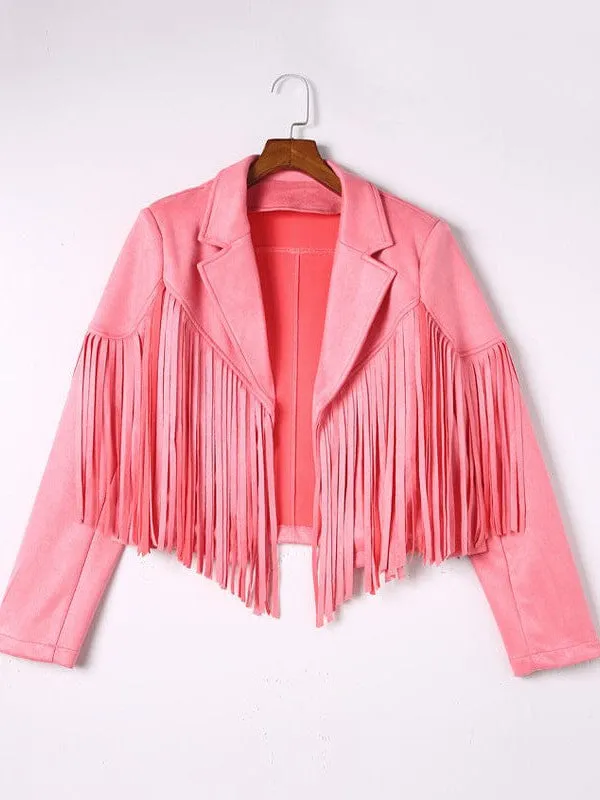 Lapel Fringe Long Sleeve Coat