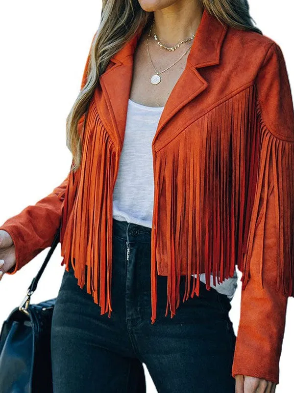 Lapel Fringe Long Sleeve Coat