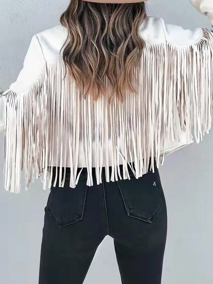 Lapel Fringe Long Sleeve Coat