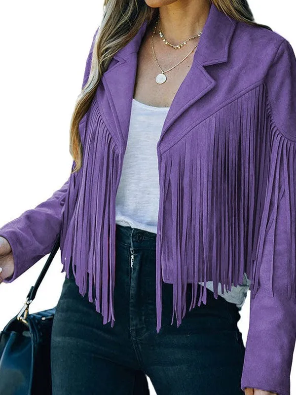 Lapel Fringe Long Sleeve Coat