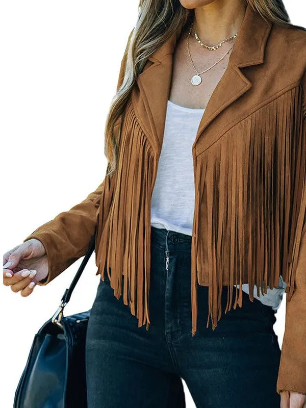 Lapel Fringe Long Sleeve Coat