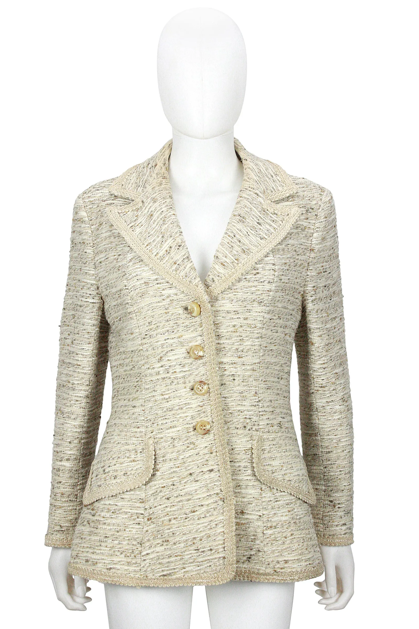 LILLI ANN 1960s Beige Boucle Blazer with Ribbon Trim