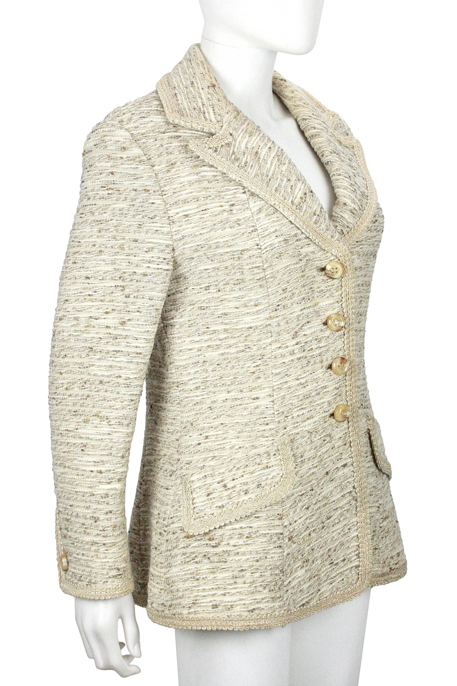 LILLI ANN 1960s Beige Boucle Blazer with Ribbon Trim