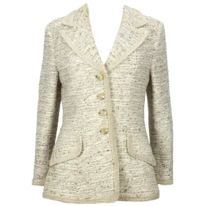 LILLI ANN 1960s Beige Boucle Blazer with Ribbon Trim