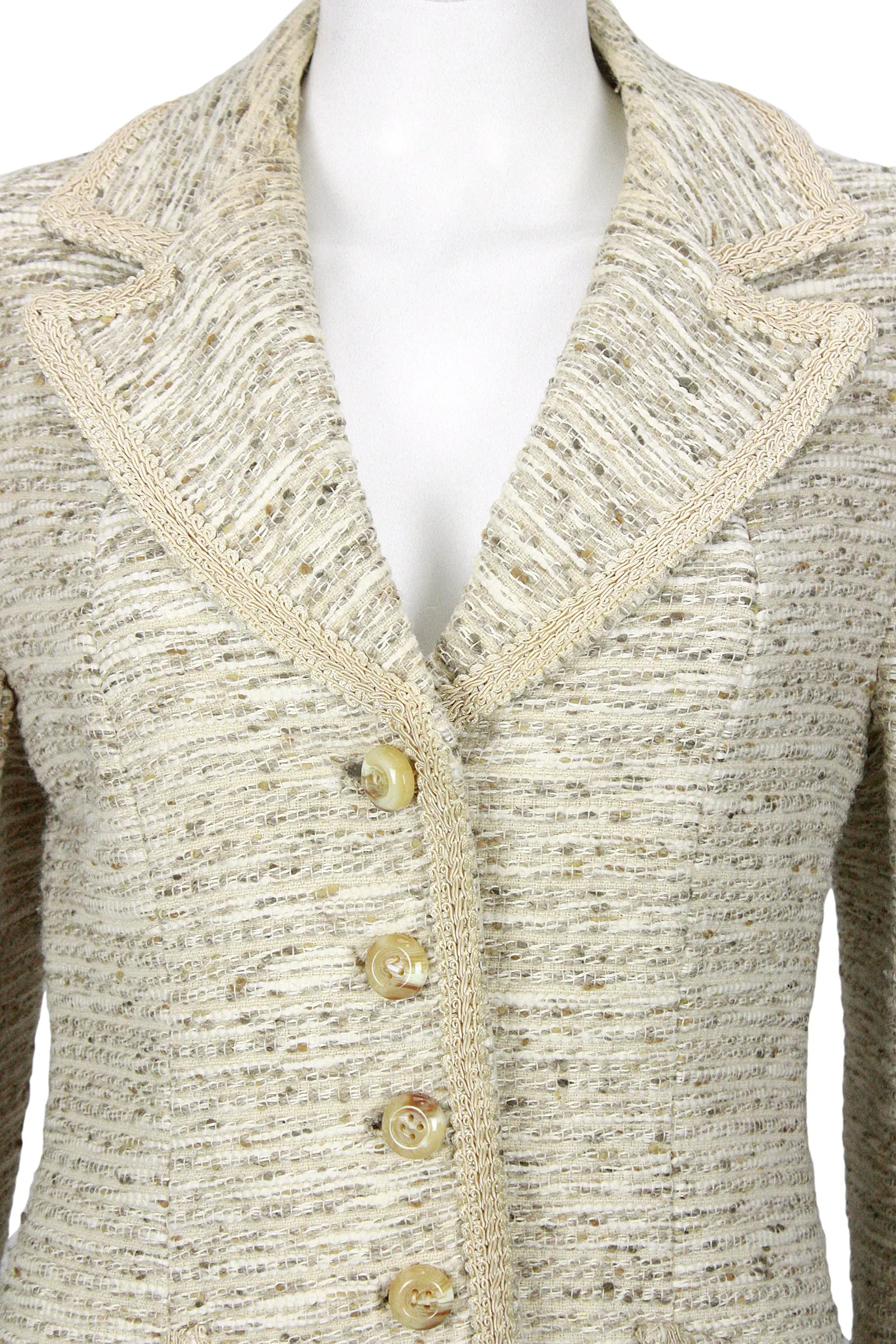 LILLI ANN 1960s Beige Boucle Blazer with Ribbon Trim