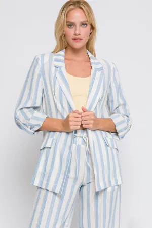 Love Tree Linen Woven Striped Blazer