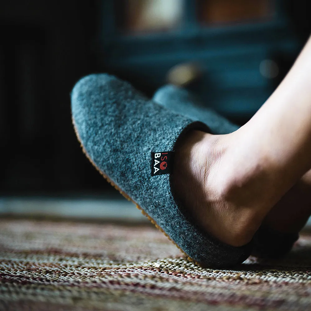 Merino Wool Blend Slippers (Charcoal/Orange)