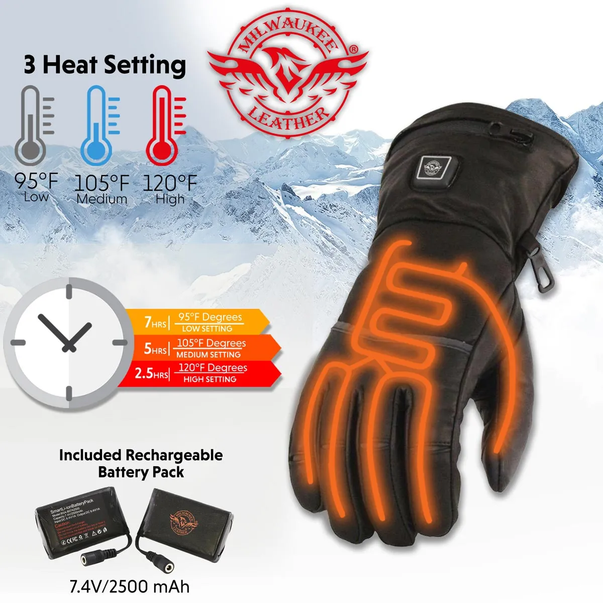 Milwaukee Leather MG7513SET Men’s Heated Winter Gloves for Motorcycle