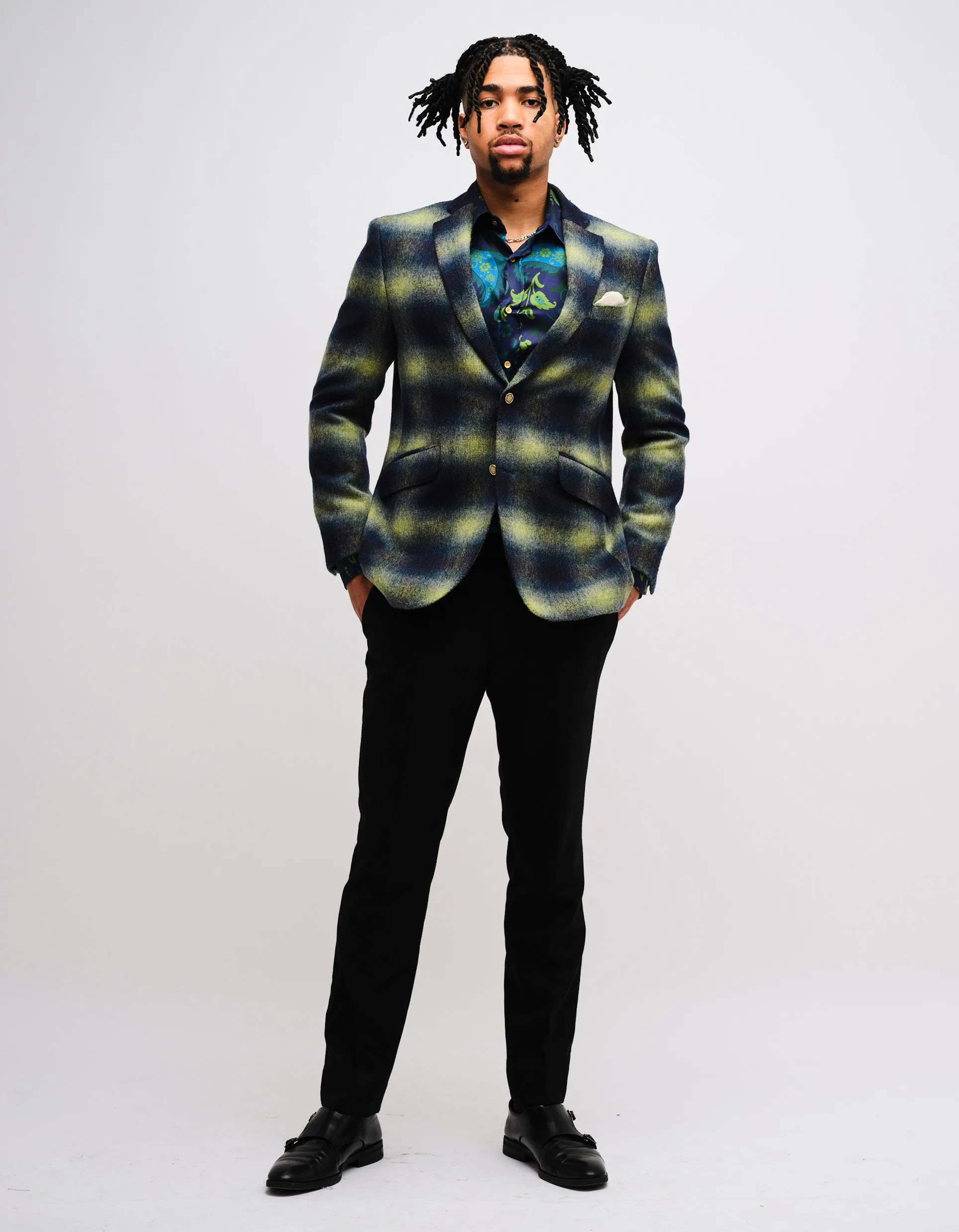 Navy & Green Gradient Check Mohair Jacket GOLD COLLECTION