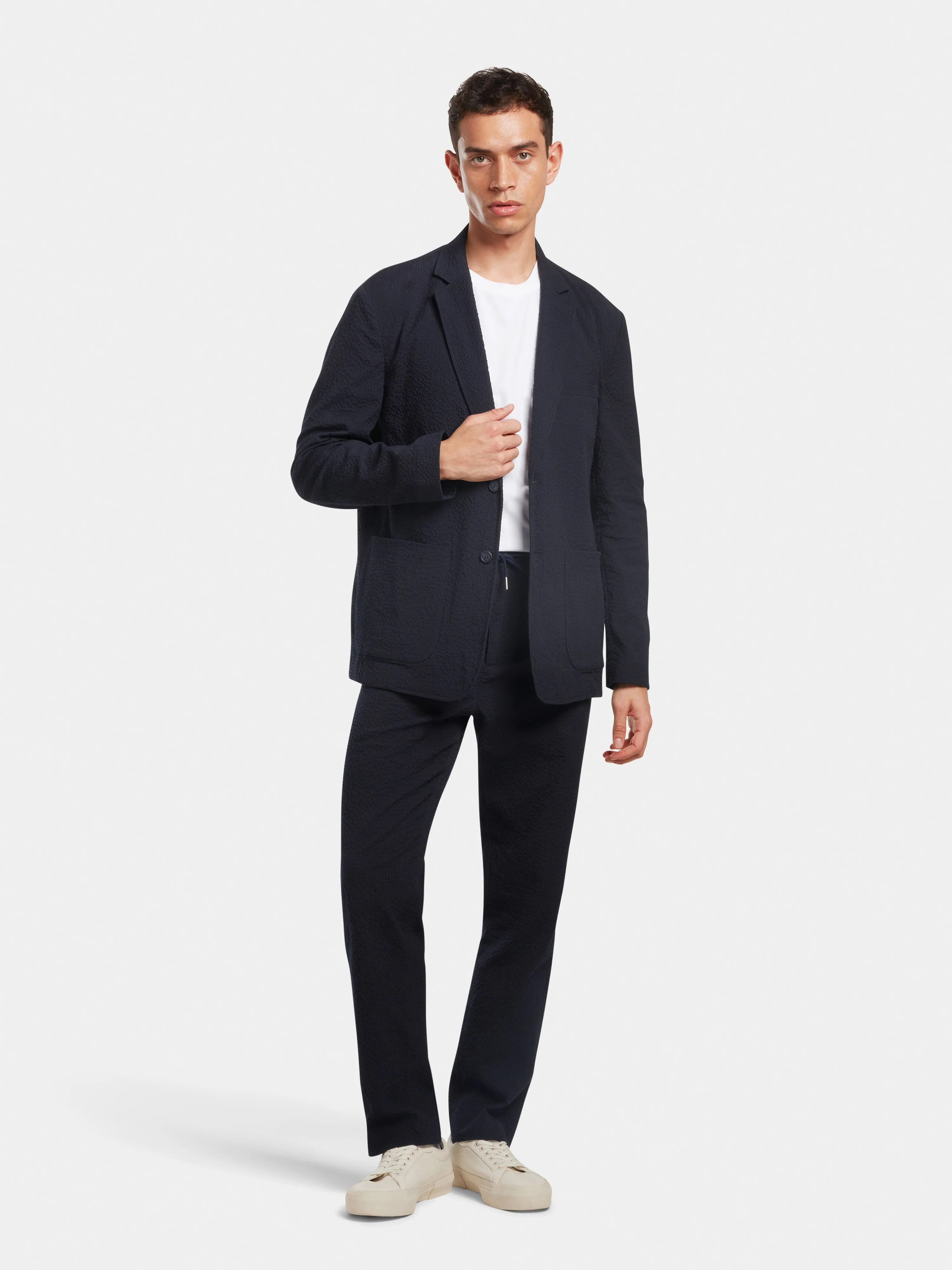 Navy Cotton Seersucker Blazer