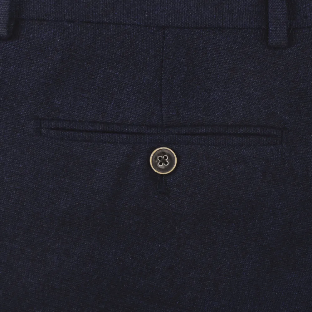 Navy Wool Blend Stretch Trousers