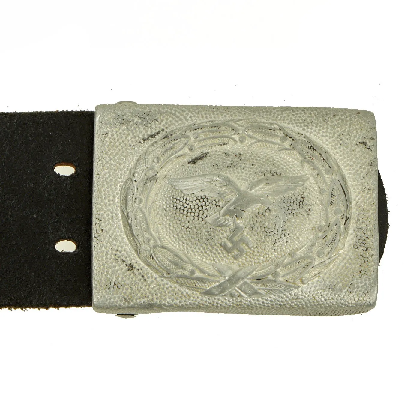 Original German WWII EM/NCO Luftwaffe Belt with Pebbled Aluminum Buckle by Brüder Schneider