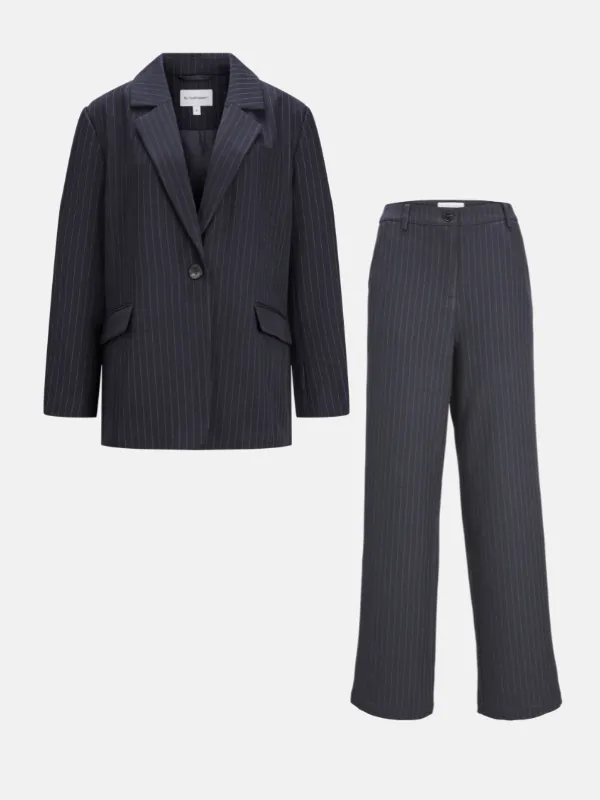 Oversized Blazer with Classic Suit Trousers - Package Deal (Navy Pinstripe)