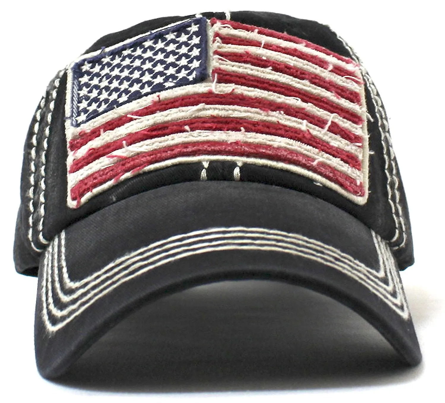 Oversized Vintage AMERICAN FLAG Patch Embroidery Baseball Cap, Black