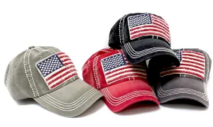 Oversized Vintage AMERICAN FLAG Patch Embroidery Baseball Cap, Black