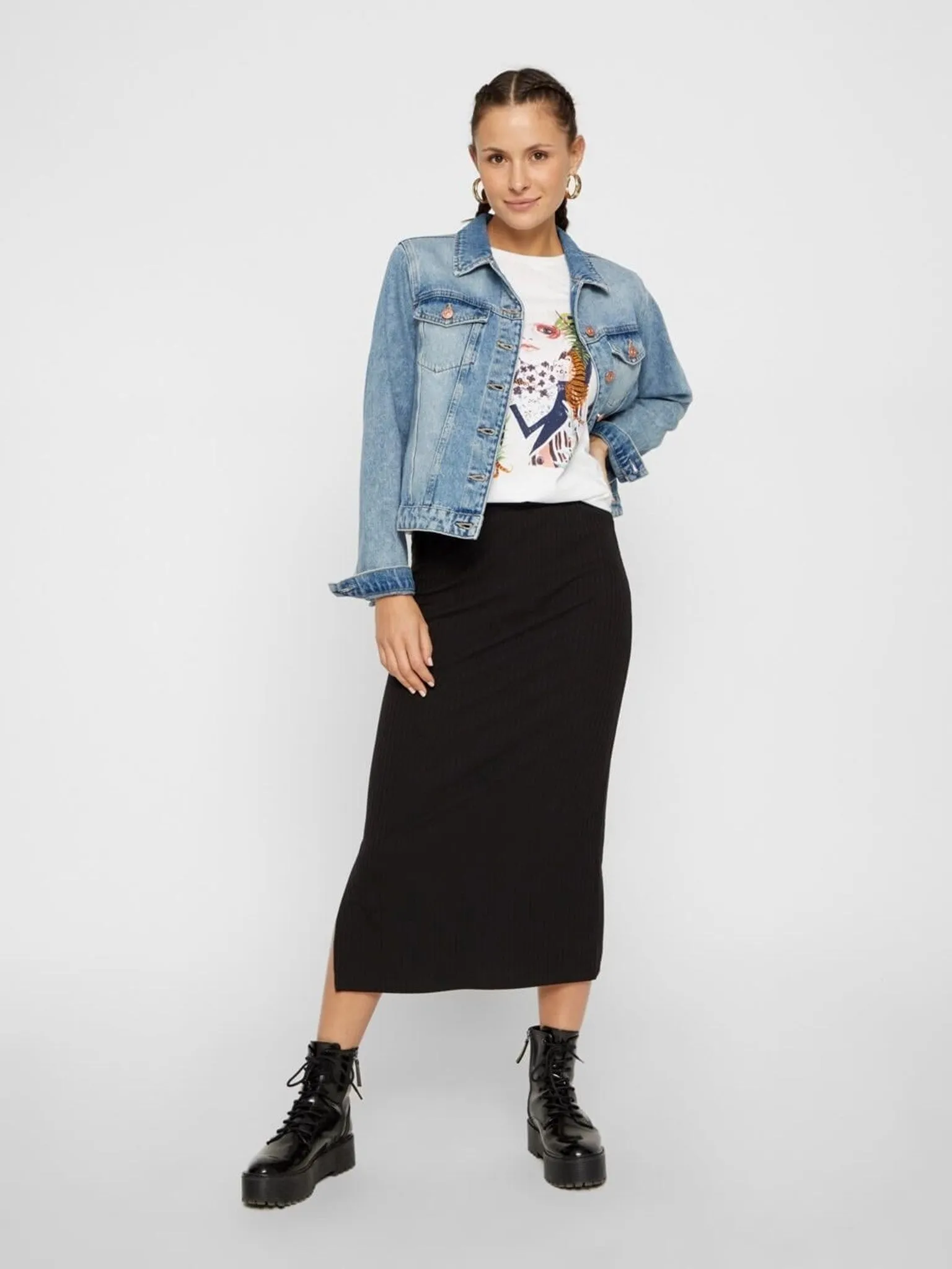 PCKYLIE mw midi skirt - Black